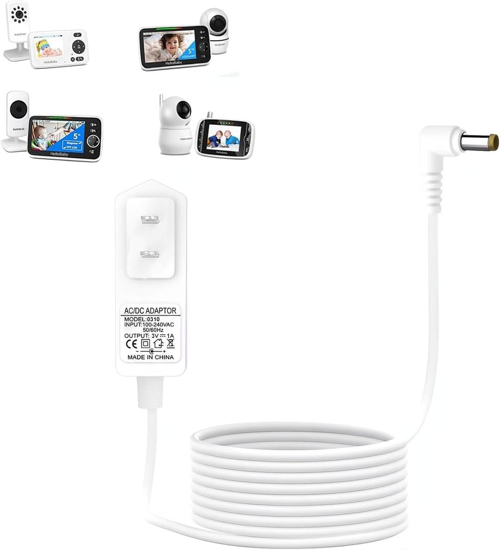 20ft/6m Charger Replacement for Hellobaby HB66, HB50, HB6550, HB30 Baby Camera Monitor K05S050100U, 5V Replacement Power Cord,Long Charging Cable Power Cord,DC Round Barrel Plug