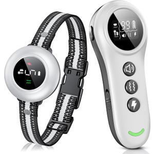 2-in-1 Dog Shock Collar & Dog Bark Collar - Smart Anti Barking Dog Training Collar with 5 Adjustable Sensitivity & 3300FT Remote for All Breeds IP67 Waterproof Rechargeable E-Collar (White)