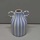 Blue and White Ceramic Vase with Handle, Nordic Boho Small Vases Side Table Flower Centerpiece, Wide Mouth Single Flower Vase Pampas Grass Decorative - for Home Window Sill Living Dining Room Kitchen
