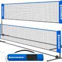 SONGMICS Badminton Net, Height Adjustable Volleyball Net, Pickleball Net for Junior Tennis, Kids, Indoor Outdoor Court, Foldable Nylon Net with Poles 10ft/13ft/16.5ft Wide (Blue)