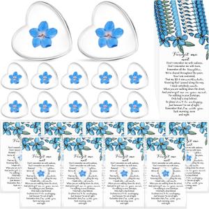 25 Sets Forget-me-not Flower Gift Set, Heart-shaped Dried Pressed Flower Keepsakes with Sympathy Cards and Bags, Memorial Remembrance Tokens for Funeral, Wedding, Baptism Ornament Favors