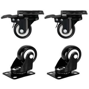 Chokelee 2" Swivel Rubber Heavy Duty Furniture Castors Rollers, PU Non-Marking Noiseless Wheels 2 with Brakes and 2 Unlocks Black