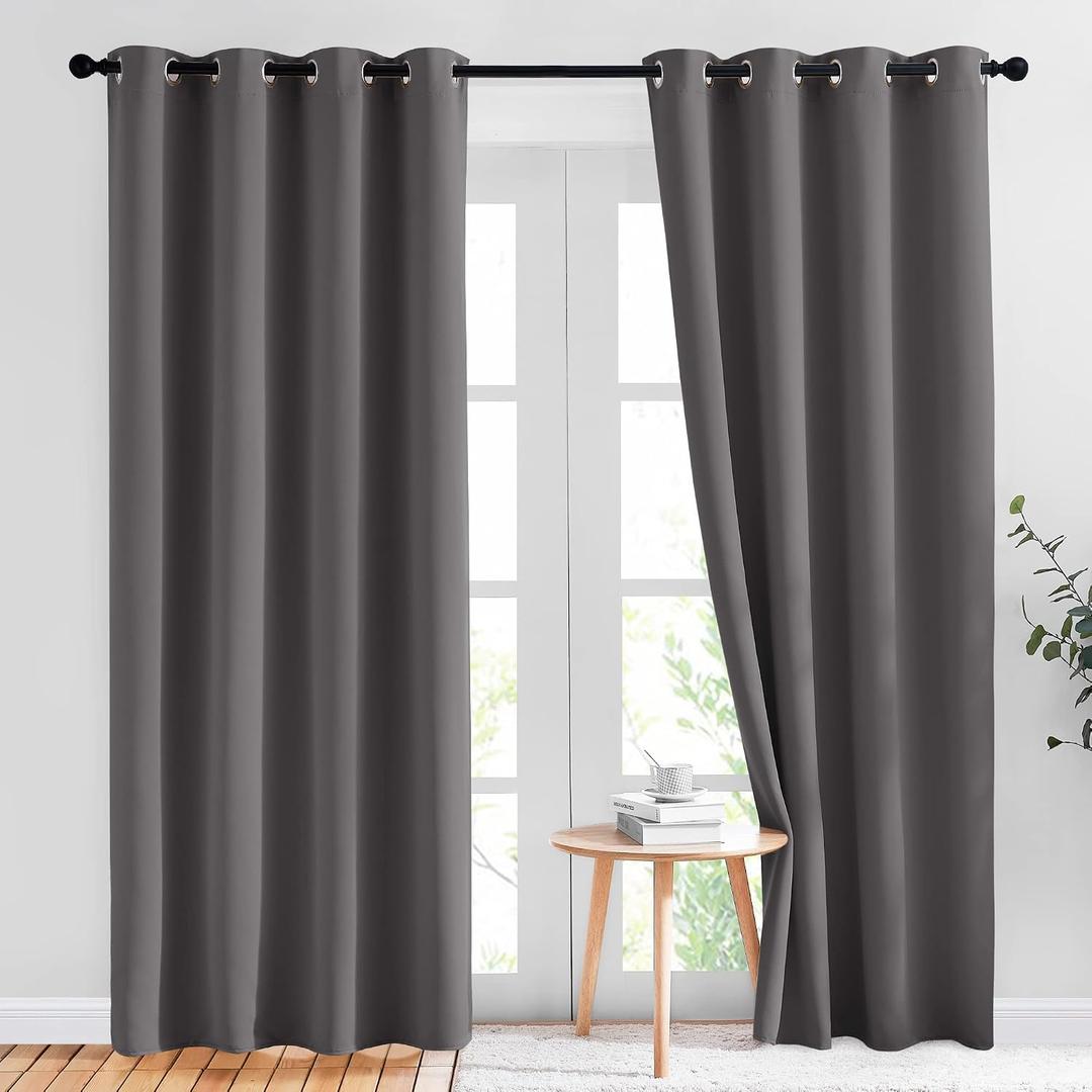 NICETOWN Gray Blackout Curtains for Bedroom 84 inches Long - Thermal Drapes Grommet Room Darkening Light Blocking Curtains Window Treatments for Living Room (2 Panels, W52 x L84, Grey)