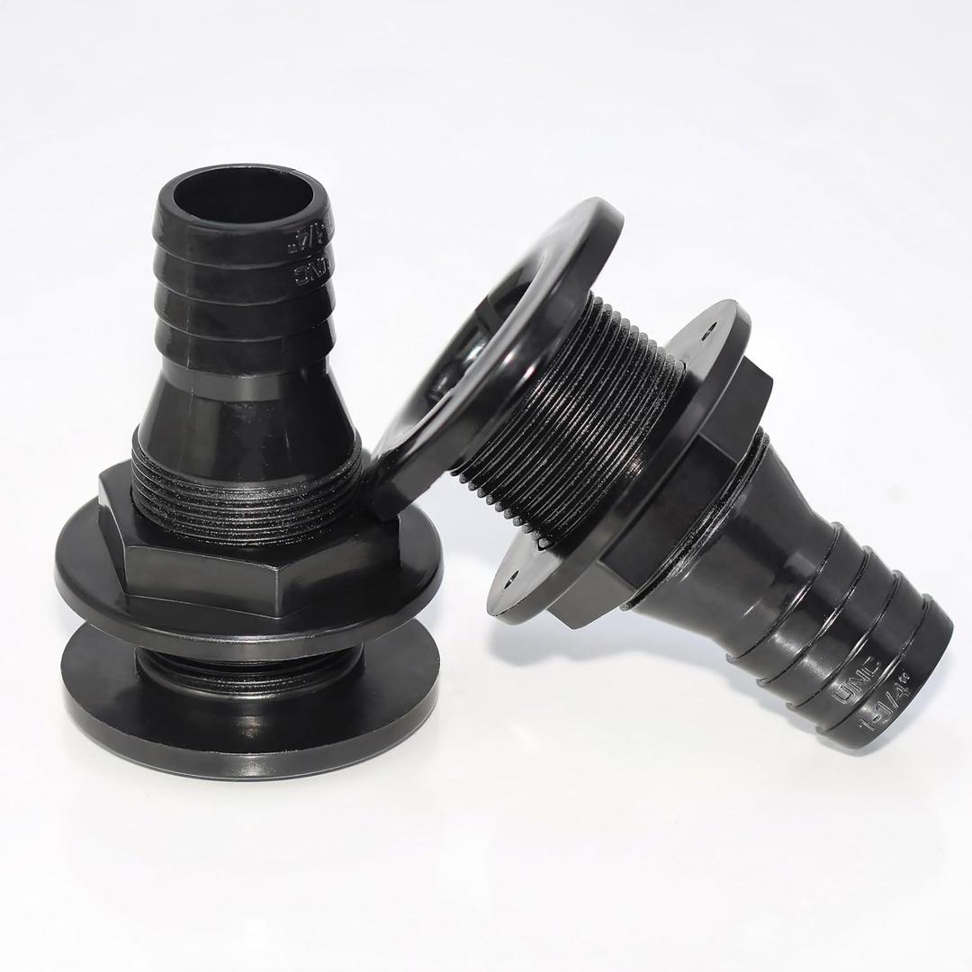 2Pcs Thru Hull Fitting(1-1/4"), Marine Through Hull Connector Fitting for Boats, Black