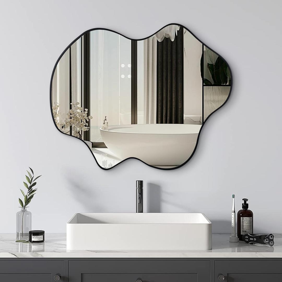 Tanmicoshomy Black Framed Bathroom Mirror 22x30 Inch, Asymmetrical Wall Mirrors for Bathroom, Bedroom or Living Room, Vertical or Horizontal Hanging