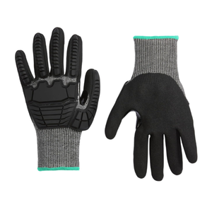  Basics 10 Pairs Impact Protection Gloves with Touch Screen Friendly 15G Sandy Nitrile Palm, Black, Size Large, 10 Count