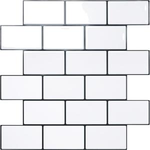 STICKGOO 10-Sheet Peel and Stick Backsplash, White Subway Tile Stick on Backsplash for Kitchen (Thicker Design) (Cold White With Black Grout)