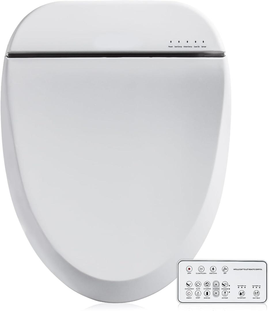 ZMJH Bidet Toilet Seat, Electric Smart Heated Seat with Slow Closes, Vortex Wash, Warm Dryer, Rear and Front Wash, Warm Water, Remote Control, and Night Light, White, A102S-W (Elongated)
