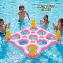 ECHTPower Tic-Tac-Toe Pool Toys Games - 2-in-1 Giant Inflatable Pool Floats with Ring Toss Set and 10 Balls, Fun Summer Party Water Beach Float Pool Game for Adults Teens Kids (Pink)