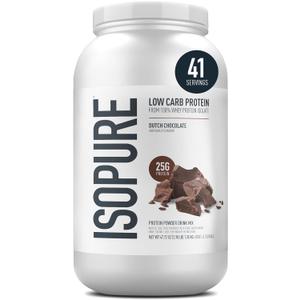 Isopure Low Carb 100% Pure Whey Isolate Protein Powder, Gluten Free, With Vitamins, Dutch Chocolate, 25g Protein Per Serving, 3.07 Lbs, 41 Servings (Packaging May Vary) (EXP 09/29/27)