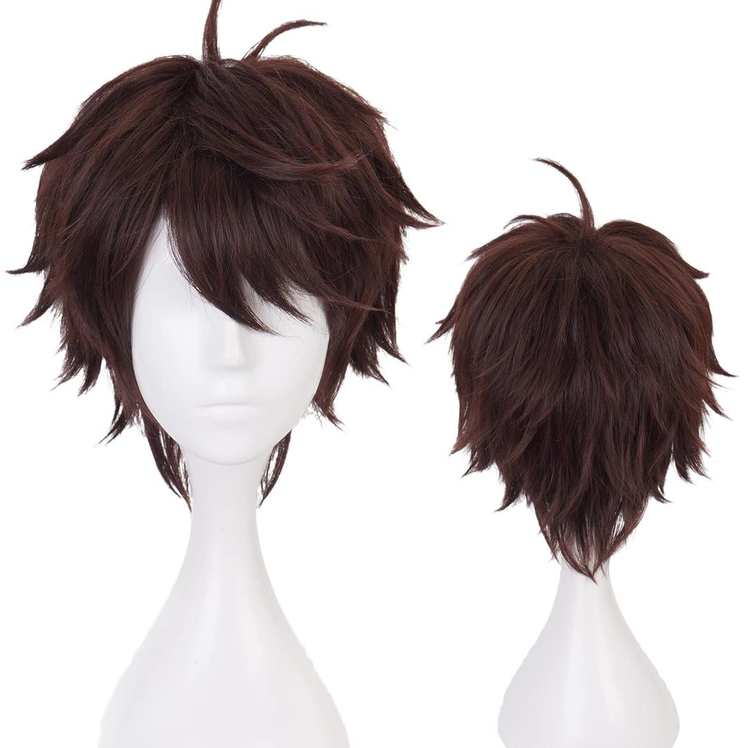 Dark Brown Wig for Cosplay Costume Men Short Anime Natural Soft Party Hair Wigs