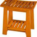 14" Compact Teak Shower Stool with Shelf & Handle - Waterproof, Non-Slip Bath Bench for Small Bathrooms/Tub/Outdoor Use, 300 lbs Capacity (Patented)