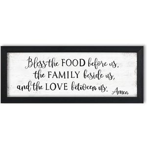 Bless The Food Before Us Wall Decor Farmhouse Kitchen Signs Wall Decor Bible Verse Quotes Christian Wall Art Modern Rustic Farmhouse Dining Room Decor Black Frames Hanging Plaques 12" x 40"