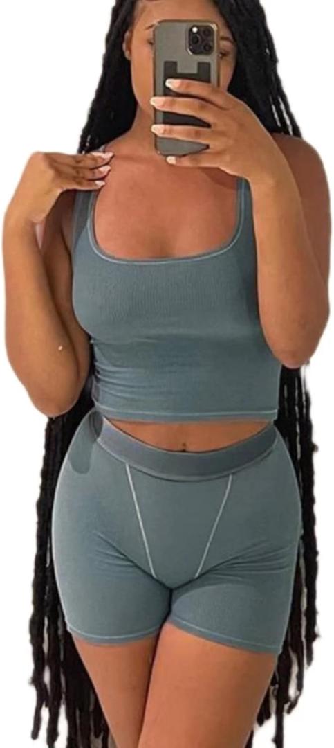 LICOBOD Casual Workout Sets 2 Piece Outfits for Women Ribbed Crop Tank Top High Waist Yoga Leggings Lounge Wear Tracksuit