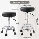 Adjustable Rolling Stool with Wheels Heavy Duty 500lb Round Rolling Stool with Footrest, Patent Leather Drafting Stool Chair with Wheels Work Spa Salon Seat, Black, 22.44 in x 22.44 in x 10.23 in