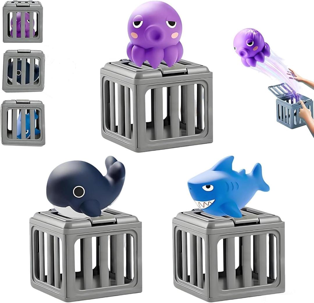 3PCS Underwater Dive Rescue Toys, Pool Diving Toys with Storage Fish Box & Floating Animals, Dive Treasure Hunt Water Play for Swim Training, Summer Pool Beach Party Toy for Adult
