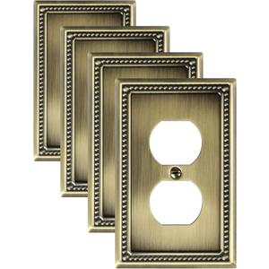 4-Pack Duplex Outlet Cover Plate, Antique Brass Metal Wall Plates for Electrical Outlets, 1 Gang Receptacle Cover, Pearls Decorative Switch Plates and Outlet Covers