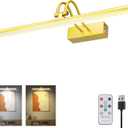 Picture Light, Picture Lights for Wall Cordless,16inch Picture Lights with Timer and Dimmable, 5000mAh Battery Wall Lights for Display Gallery Painting Art Frame Portrait - Plated Gold, 2 Color