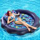 Pool Floats Adult Heavy Duty 77"x77" Inflatable Raft Lounger with Headrest, Tanning Mat Cooling Pool Floaties Bed with Cup Holders for Backyard Swimming Pool Party 400lbs Capacity, 09