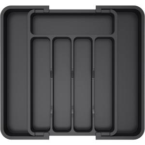 Lifewit Silverware Drawer Organizer, Expandable Utensil Tray for Kitchen, BPA Free Flatware and Cutlery Holder, Adjustable Plastic Storage for Spoons Forks Knives, 8.5"-14.1" x 12.1", Black
