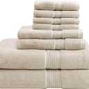 Madison Park 800GSM 100% Cotton Bathroom Bath Towel Set of 8, Natural, 8 Piece Towel Set