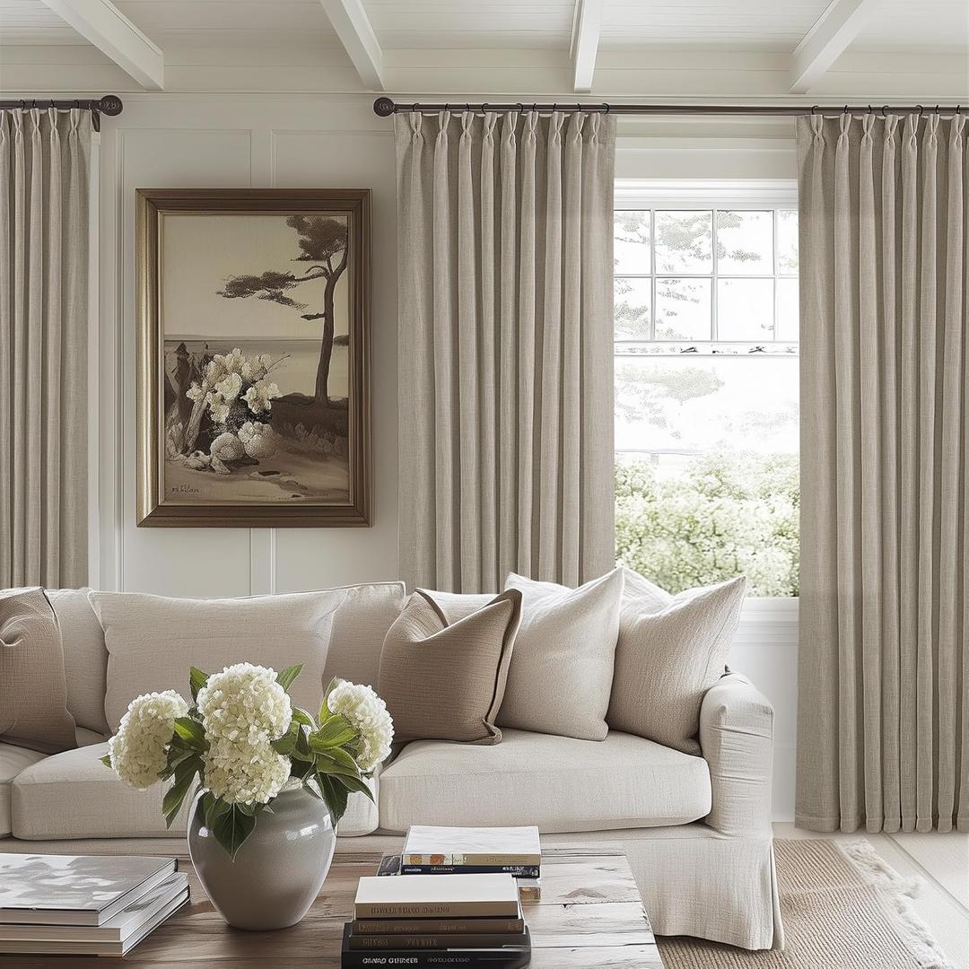 Pinch Pleated Linen 102 Inch Curtains 60 Inch Width for Living Room Divider Light Filtering Semi Sheer Burlywood Taupe Extra Wide Patio Curtains for Sliding Door Floor Ceiling Picture Window 60x102, Burlywood Birch, 60"W x 102"L (Pack of 1)