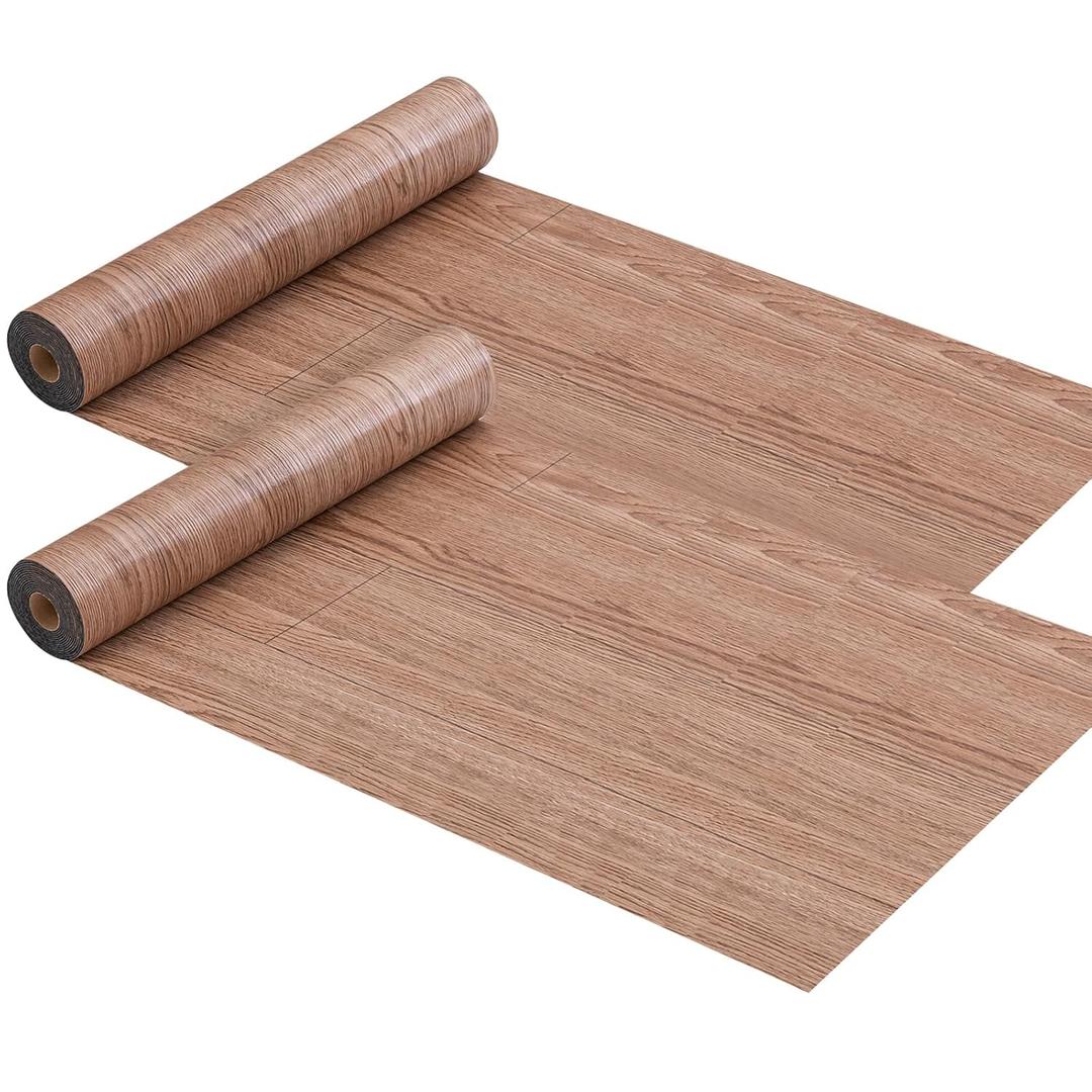 Peel and Stick Vinyl Flooring Planks Roll Wood Grain Wallpapers, 118.11"L x 15.75"W