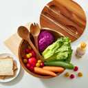 JOYMAY Salad Bowls Wood Salad Bowl Set with Lid 11.8 Inch Large Wooden Bowls Set Acacia Wood Serving-Bowl with Serving Utensils Bowl for Kitchen, Dining, Party