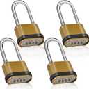 4 Pack Long Shackle Combination Padlock - 105mm Heavy Duty Combination Locks, Outdoor Waterproof Combo Lock for Outdoor Fence, Locker, Sheds, Gym, Gate Hasps- Golden (4pcs, Long Shackle)