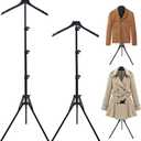 2 Pack Adjustable Shirt Display Stand 32-63 Inch, Foldable Metal Mannequin Torso Rack w Sturdy Tripod Base for Dress, Garment,Jacket Coat Portable Display for Retail Store,Vendors,Trade Shows,Home