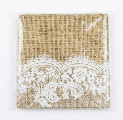 Burlap Table Runner with Lace Rustic Hessian Overlocked Edges for Weddings, Home Decoration and Crafts