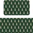 Forest Green Christmas Kitchen Mats Set of 2 Cream Xmas Tree Print Winter Holiday Kitchen Rugs for Floor Home Decor Low-Profile Mats,17x29 and 17x47 Inch