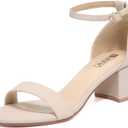 IDIFU Women's Cookie-LO Low Block Heels Chunky Sandals Ankle Strap Wedding Dress Pump Shoes (5, Cookielo Nude Nubuck)