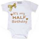 Kirei Sui Baby Gold Sparkle Half Birthday 1/2 White Bodysuit (3-6M)