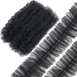 GORGECRAFT 10 Yards 6cm Wide Pleated Lace Edge Trim Embroidery Ruffle Organza Mesh Chiffon Ribbon Gathered Tulle Fabric Applique Edging Trimmings for Sewing Bridal Dress Costume Decoration Craft Black