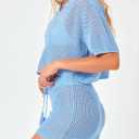 Sovoyontee Women's 2 Piece Swimsuit Coverup Crochet Hollow Out Bathing Suit Swim Beach Cover Up Crop Top Skirt Sets (Beige, L)