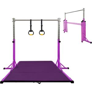 Gymnastics Kip Bar for Home Indoor Training,Horizontal Bar for Kids Girls Junior,Adjustable Arms from 3' - 5' Gym Equipment,1-4 Levels,300lbs Weight Capacity (VIOLET)