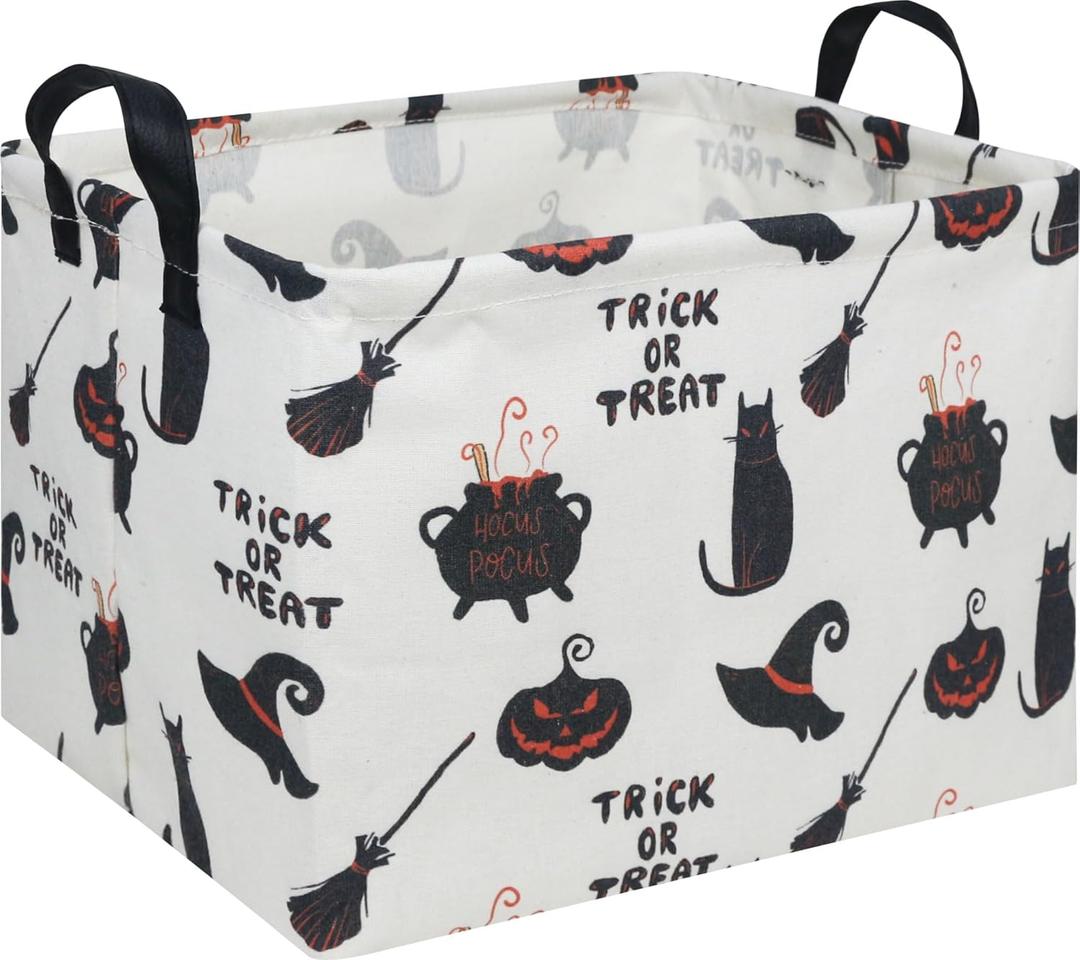 Rectangle Storage Basket with Handles, Collapsible Storage Bin, Books Box, Gift Basket(Black Halloween)