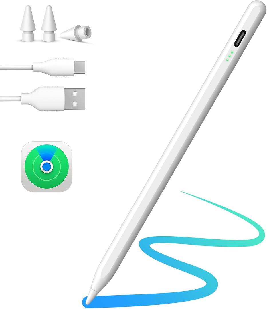 MEKO iPad Pencil Find My, Stylus Pen for iPad with Easy Shortcuts Compatible with 2018-2025 Apple iPad A16/10/9/8 & Air 13/11 & Pro 12.9/13/11 & Mini 7/6/5, Anti-Lost & Fast Charging 10H Battery