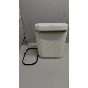 Bathroom Small Trash Can with Automatic Touchless Lid, 2.6 Gallon Smart Garbage Can Narrow Waterproof Trash Bin for Bedroom, Office, Living Room (Gold White)