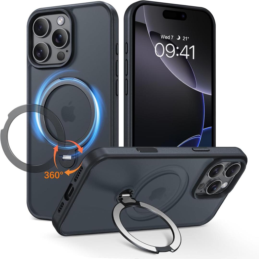 for iPhone 16 Pro Max Case: with 360 Spin Magnetic Stand, Camera Control Button, Fit for MagSafe, Military Drop Protective Slim Phone Cover for 16 ProMax with Ring Kickstand, 6.9", Black