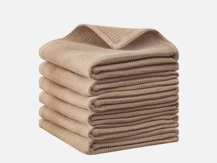 Qultina Dish Towels Set,100% Cotton Waffle Weave Kitchen Towels 25x18 6 Pack