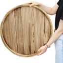 Gurfuy Round Ottoman Table Tray Round-24 - Rustic Wooden Serving Tray for Farmhouse Decorative Oversized Coffee Table Trays Living Room Kitchen Counter Breakfast Nature