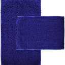 RUN HELIX Bath Rugs Non Slip Washable 2 Piece Non Slip Extra Absorbent Shaggy Chenille Bathroom Rugs and Mats Sets Blue