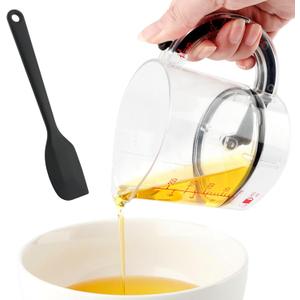 4-in-1 Adjustable Measuring Cup with Silicone Scraper,Adjustable Base & Scraper-Style Seal Base,Cup with 1/4 1/3 1/2 1 Measurements Easy to Clean No Waste,for Cooking and Baking