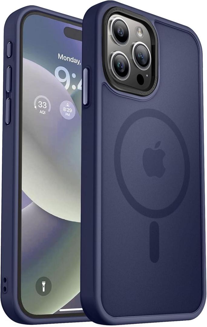 MOCCA Strong Magnetic for iPhone 15 Pro Max Case, [Compatible with Magsafe][13FT Military Drop Protection] Slim Translucent Matte Shockproof Case for iPhone 15 ProMax Case 6.7'', Deep Blue