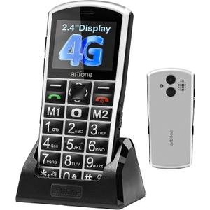 artfone A400 Big Button Cell Phone for Seniors, 4G LTE Unlocked Phones, SOS Button, 2MP Camera, Charging Dock, 3 Slots, Speed Dial, Volume Boost, Large Fonts, Voice Time, Dumb Phone, 1800mAh, Silver
