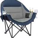 Oversized Camping Chairs for Adults - Heavy Duty Padded Outdoor Folding Lawn XL Camp Chair with Cup Holder Cooler Pockets for Sports Beach Fishing Garden Portable Supports 500lbs, Blue/Grey