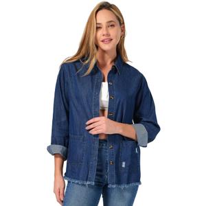 roswear Jean Shirt for Women Button Down Shirts Denim Tops Western Fall Outfits (Blue, L)