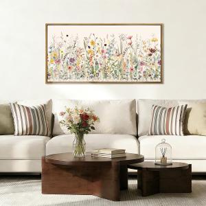 Large Floral Wall Art Decor Framed Colorful Wildflower Painting Pictures for Living Room Bedroom 40x20 Inches